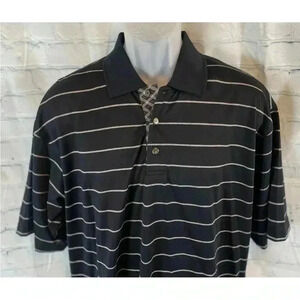 Lone Cypress By Pebble Beach Black White Striped Short Sleeve Polo Shirt‎ L GOLF